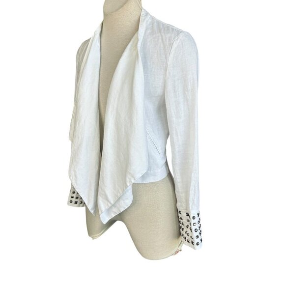 INC International Concepts White 100% Linen Studded Sleeve Waterfall Jacket - Picture 3 of 10